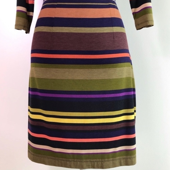 LOFT Cowl Neck Stripe 3/4 Sleeve Ruched Shift Dress LP - Picture 6 of 12